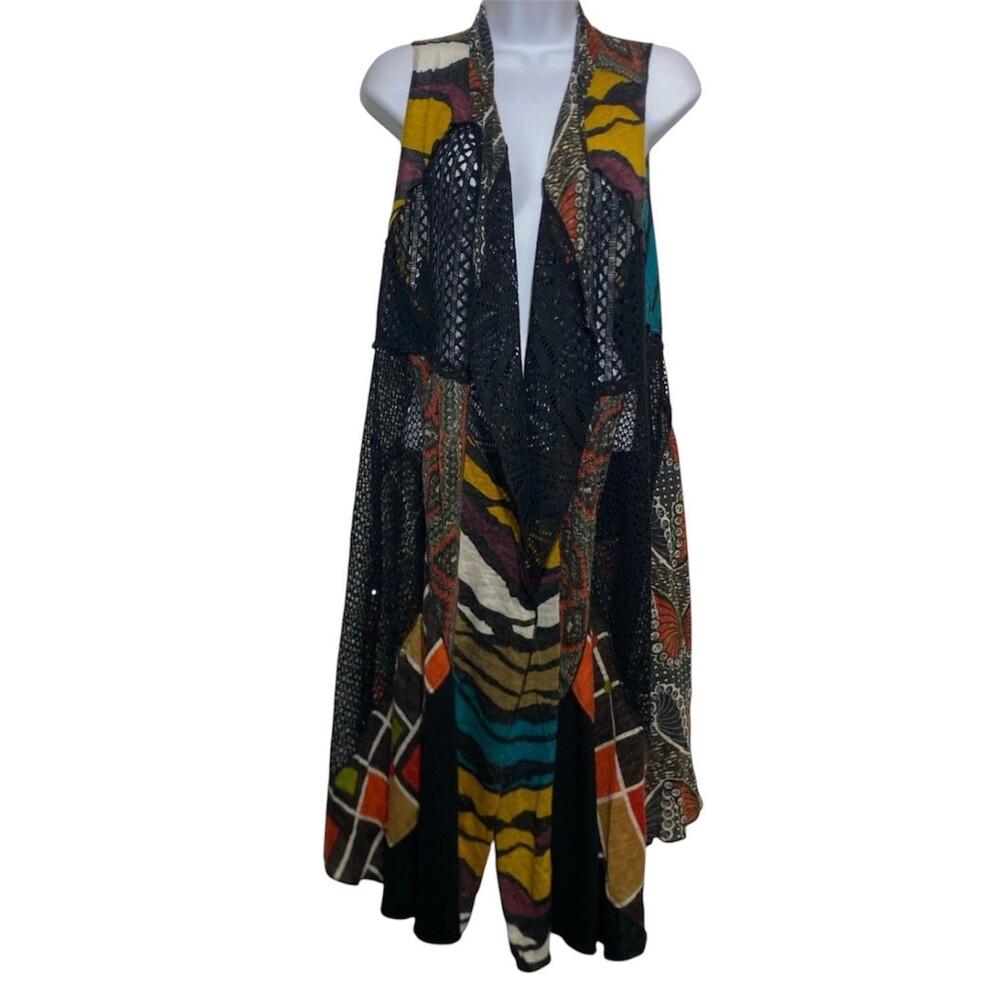 Dor Dor Couture Woven/Lace Patchwork Sleeveless Kimono Duster Size L Artsy Boho